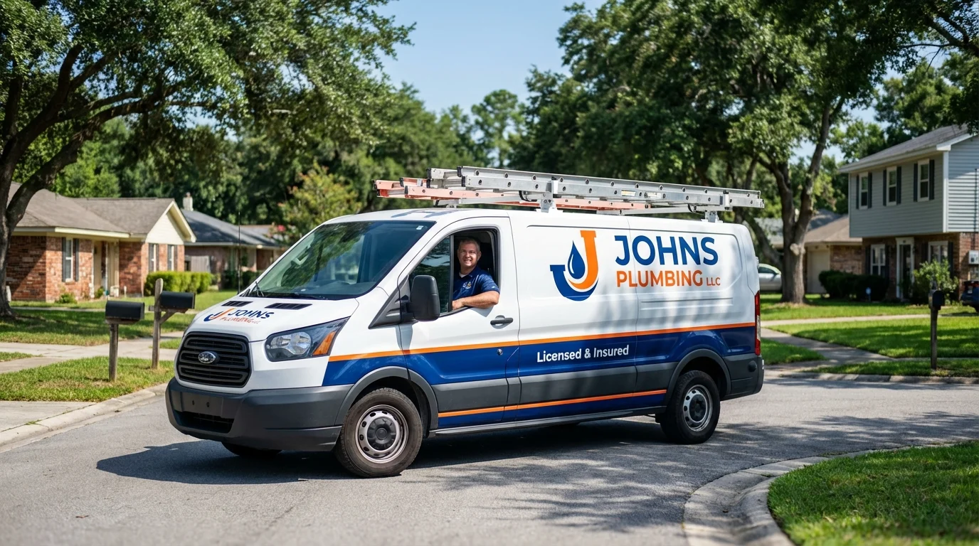 Johns Plumbing LLC service van in Oxford, NC