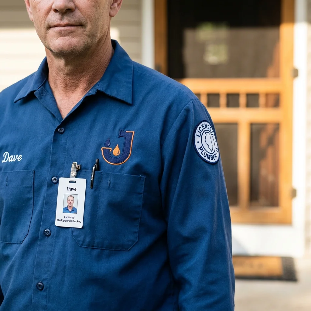 Licensed plumber showing ID badge in Oxford, NC