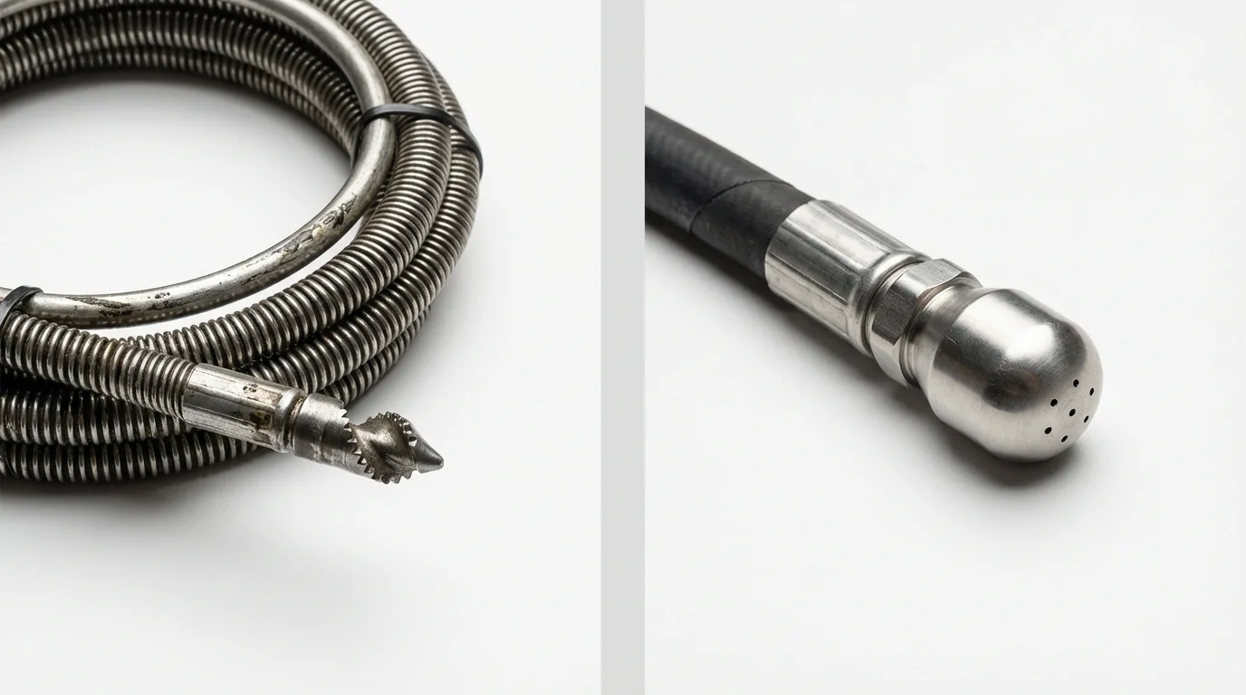 Drain snake cable and hydro jetting nozzle used for drain cleaning in Oxford, NC