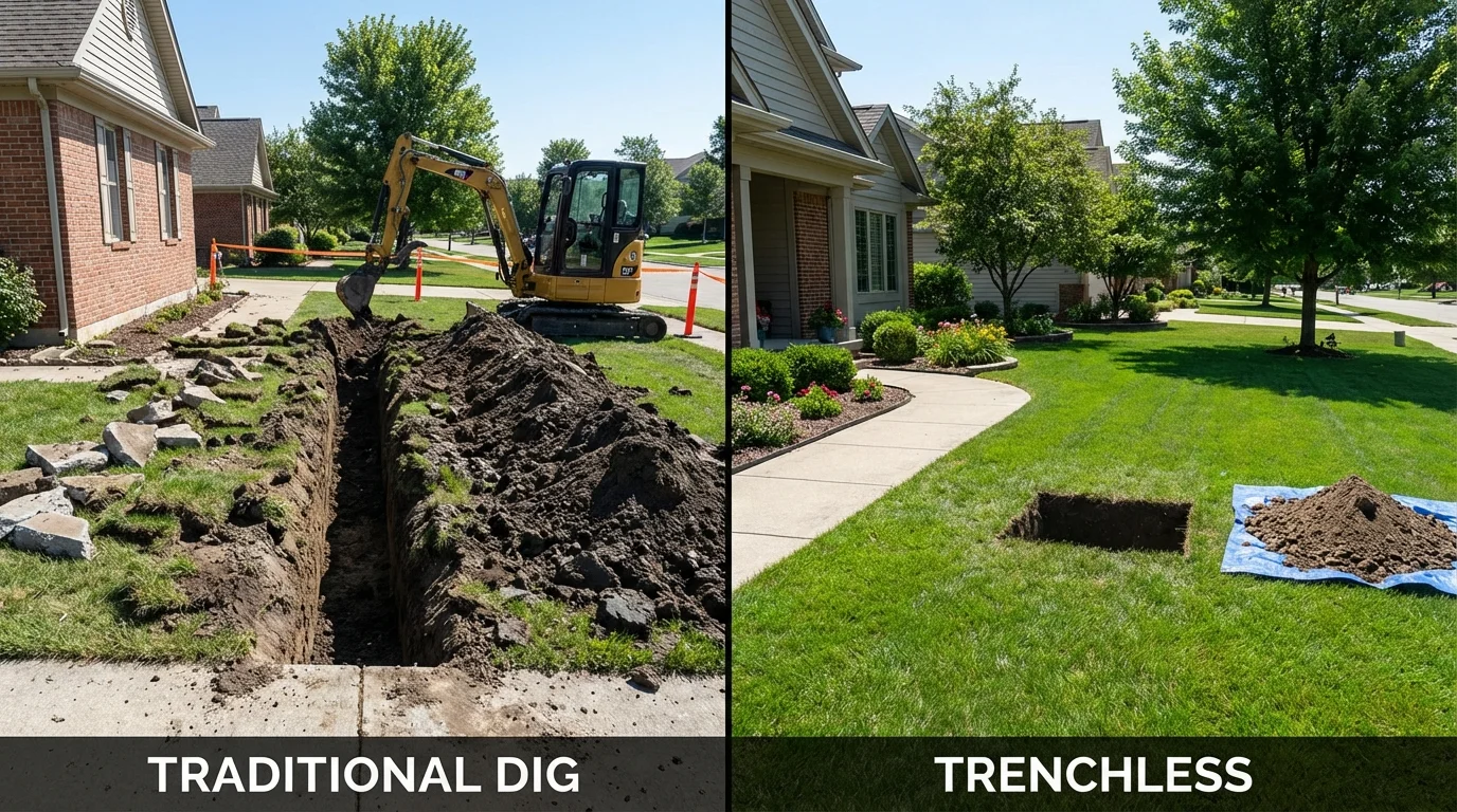 Trenchless sewer repair with minimal yard damage versus traditional excavation in Oxford, NC